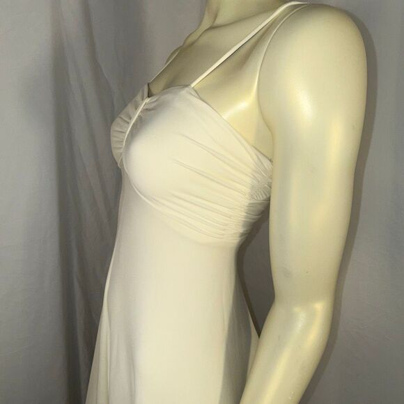 Vintage 1970s Ivory Slip Dress Bias Cut Maxi Gown Ruched Bust Spaghetti Strap Bo - Picture 11 of 15